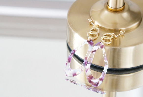 【Marble】14KGF Gold Design Double Linked Rings Earrings 2枚目の画像