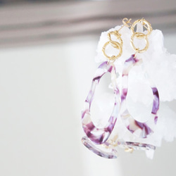 【Marble】14KGF Gold Design Double Linked Rings Earrings 3枚目の画像