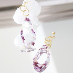 【Marble】14KGF Gold Design Double Linked Rings Earrings 4枚目の画像