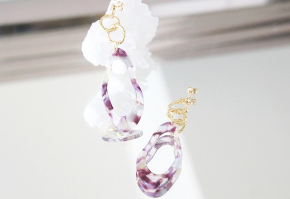 【Marble】14KGF Gold Design Double Linked Rings Earrings 4枚目の画像