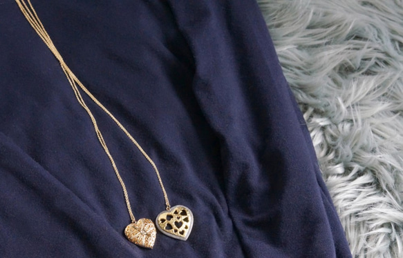 Antique Filigree Heart Locket Long Necklace 5枚目の画像