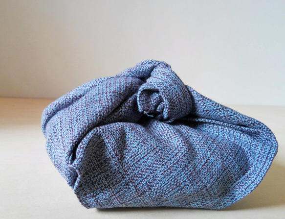 手織り大判ハンカチ（水色×紫ミックス） 2枚目の画像
