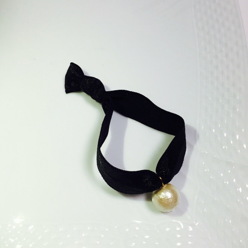 NO.31♡再販♡1粒コットンパールヘアタイ♡ヘアゴム♡黒♡ﾌﾞﾗｯｸ 
