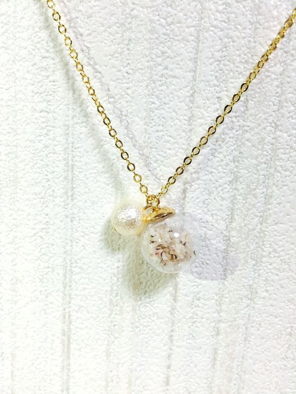 NO.39再販×5♡セミオーダーガラスドーム かすみ草ゴールドネックレス♡ 4枚目の画像