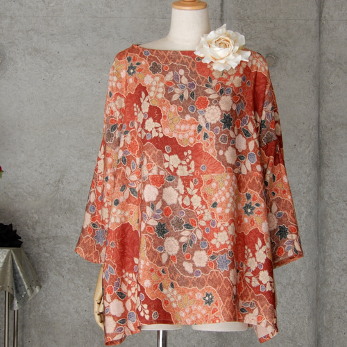 着物リメイク 辻が花 チュニックブラウス/フリーサイズ ブラウス