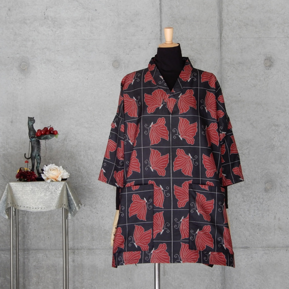 着物風チュニック 着物リメイク 奄美大島 泥大島紬 着物風チュニック/フリーサイズ