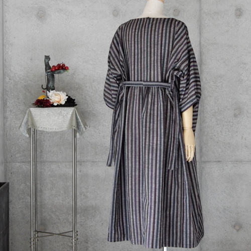 着物リメイク ギャザーワンピース/フリーサイズ/紬 石下結城紬  