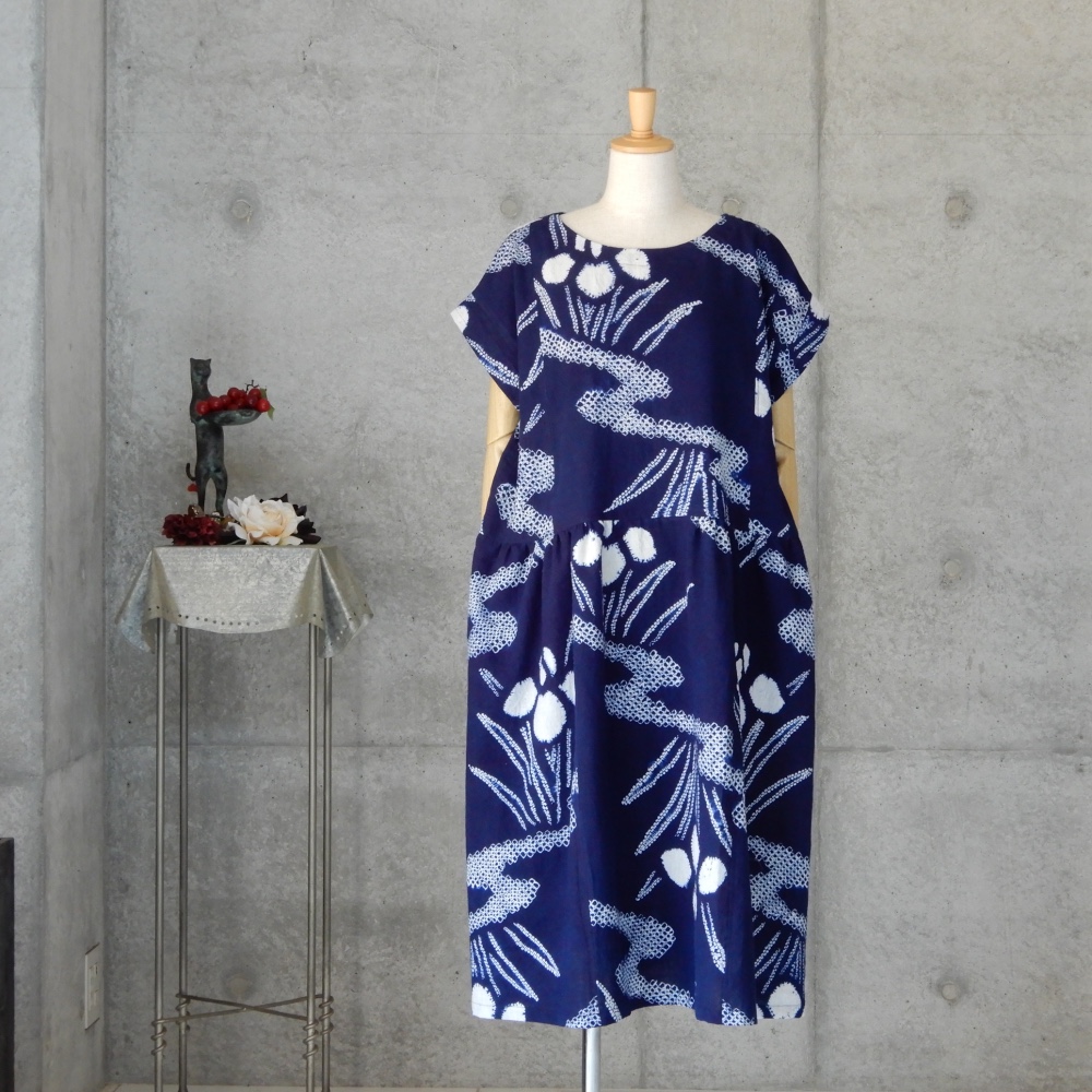 有松絞り(新品)の前開きワンピースコート 着物リメイク