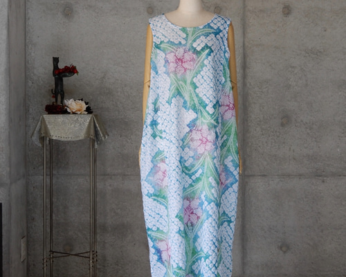 リメイク　有松絞り　ワンピース  ハンドメイド　ロング　　シンプル　グリーン 専用です 浴衣 リメイク 有松絞り ワンピース ハンドメイド