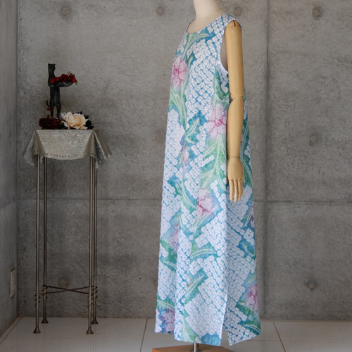 リメイク　有松絞り　ワンピース  ハンドメイド　ロング　　シンプル　グリーン 専用です 浴衣 リメイク 有松絞り ワンピース ハンドメイド