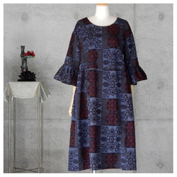 着物リメイク 紬のワンピース/フリーサイズ　kimono 3枚目の画像