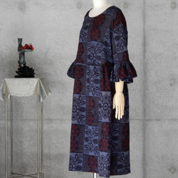 着物リメイク 紬のワンピース/フリーサイズ　kimono 4枚目の画像