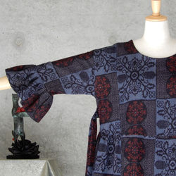 着物リメイク 紬のワンピース/フリーサイズ　kimono 6枚目の画像