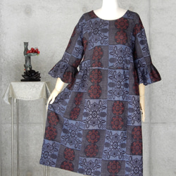 着物リメイク 紬のワンピース/フリーサイズ　kimono 7枚目の画像