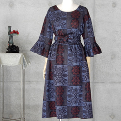 着物リメイク 紬のワンピース/フリーサイズ　kimono 8枚目の画像