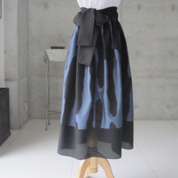 黒とブルーのギャザースカート/着物リメイク 5枚目の画像