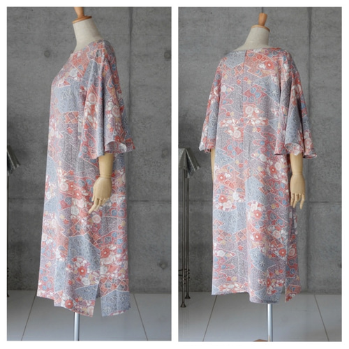 フレアー袖 ワンピース/辻が花/着物リメイク ワンピース COCORO 通販
