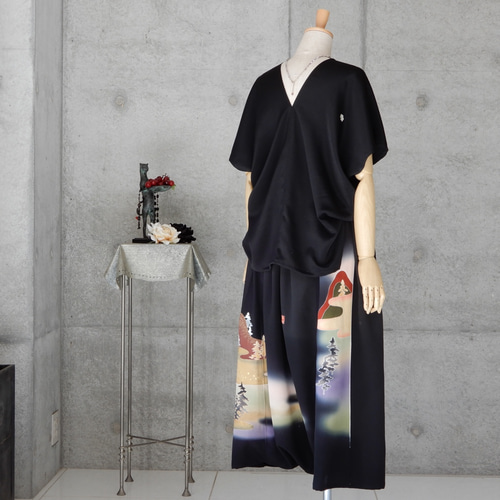 着物リメイク　サルエルパンツ　セットアップ 着物リメイクサルエルパンツセットアップ