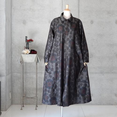 泥大島紬 Aラインワンピース /着物リメイク ワンピース COCORO 通販