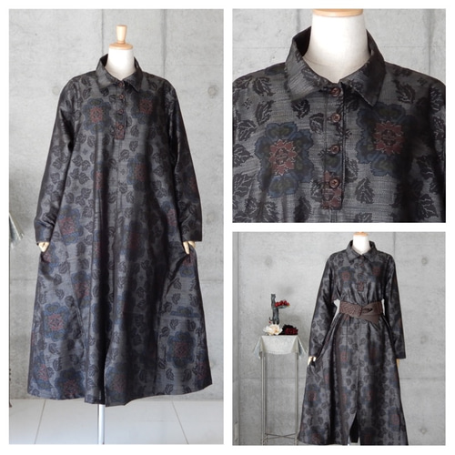 泥大島紬 Aラインワンピース /着物リメイク ワンピース COCORO 通販