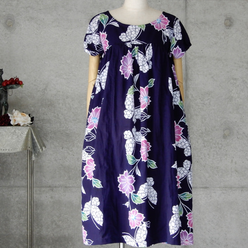 着物リメイク 浴衣のワンピース /M〜L/蝶と花 ワンピース COCORO