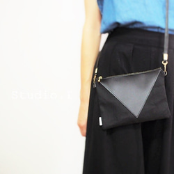 《再販》letterbag＊miniポシェット＊ショルダー＊帆布×レザーBK 1枚目の画像