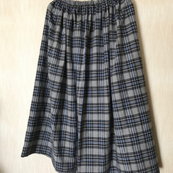コットンリネン　タータンチェックのたっぷりギャザースカート 1枚目の画像