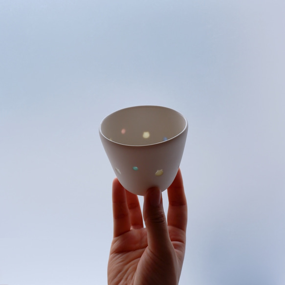 Abuku mini cup neko ネコ柄のカラフル釉薬が透ける蕎麦猪口サイズのカップ／キャンドルホルダー 1枚目の画像