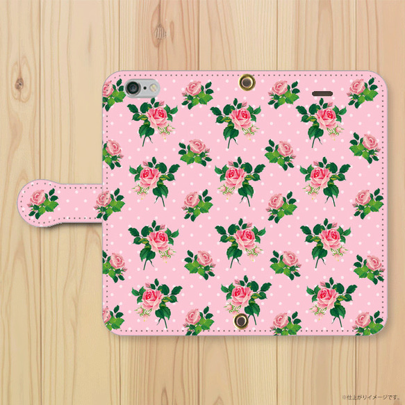 手帳型iPhoneケース Roses-and-polka-dot（ピンク） 3枚目の画像