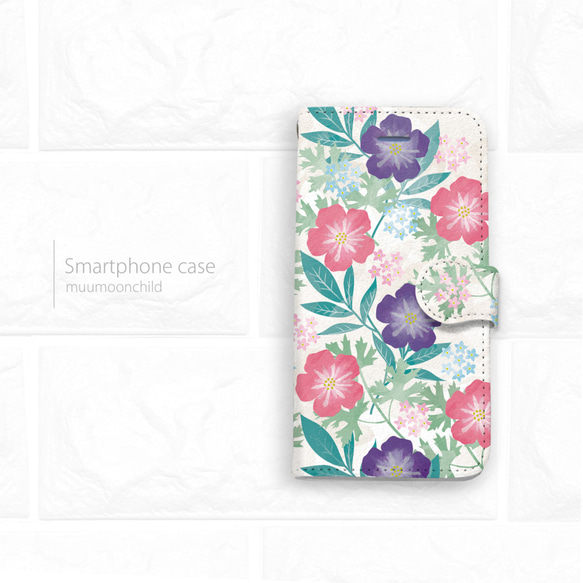 手帳型iPhoneケース 春の庭（白） 1枚目の画像