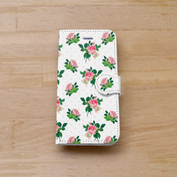 手帳型iPhoneケース Roses-and-polka-dot（白） 1枚目の画像