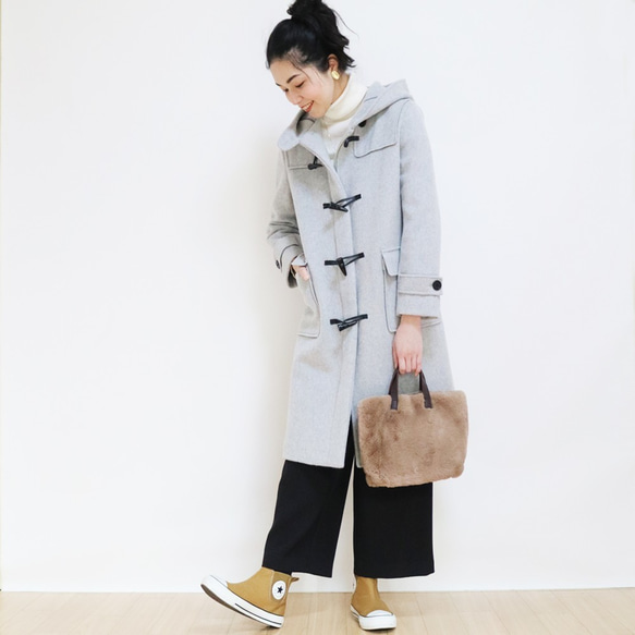 冬季新款【淺灰色】羊毛材質長版粗呢大衣♥ 第3張的照片