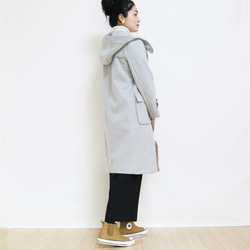冬季新款【淺灰色】羊毛材質長版粗呢大衣♥ 第5張的照片