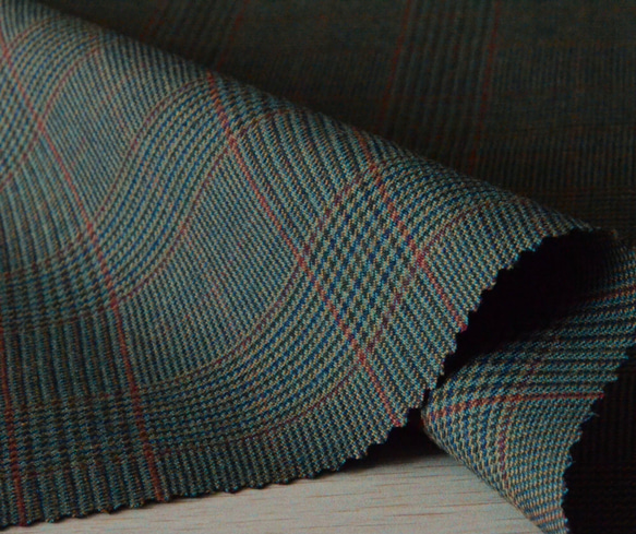 正式套裝【格倫格紋】炭綠羊毛混紡無領夾克+鬆緊闊腿褲★ 第8張的照片