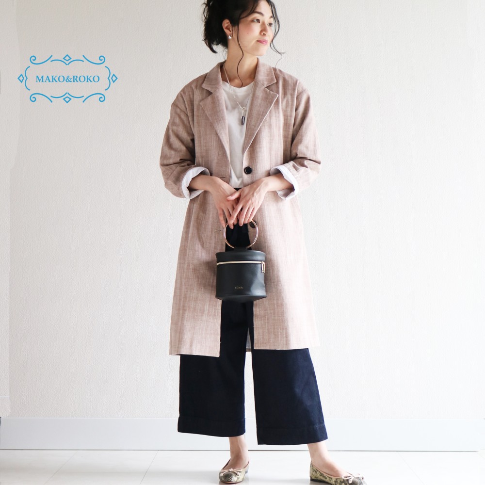 秋【ヘリンボーン柄】洗えるコットンリネンゆったりチェスター風コート★