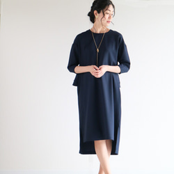 【ネイビー】インポートフォーマル生地バックぺプラムコクーンワンピース♥ 4枚目の画像