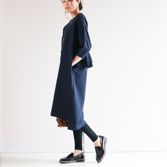 【ネイビー】インポートフォーマル生地バックぺプラムコクーンワンピース♥ 3枚目の画像