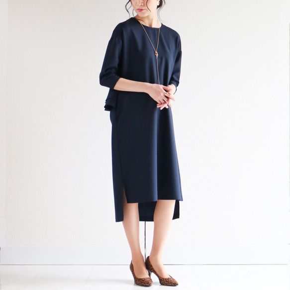 【ネイビー】インポートフォーマル生地バックぺプラムコクーンワンピース♥ 5枚目の画像