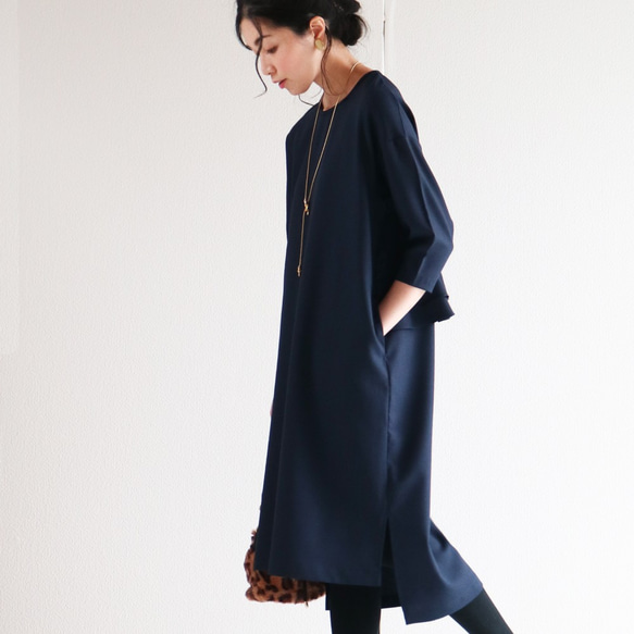 【ネイビー】インポートフォーマル生地バックぺプラムコクーンワンピース♥ 6枚目の画像