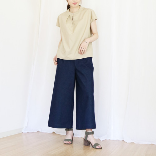 アダプト ハイウエスト デニムワイドパンツ インディゴ フォロー