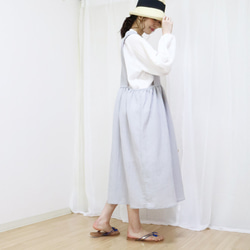 新套裝【白&amp;淺灰】半麻立領襯衫&amp;背帶裙♥ 第2張的照片