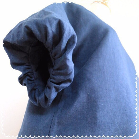 【深藍色】清涼亞麻100%燈籠袖套頭衫♥︎ 第3張的照片