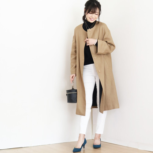 春秋【キャメル】洗える中厚リネンゆったりリラックス♪2wayロング