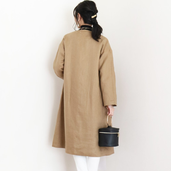 春秋【キャメル】洗える中厚リネンゆったりリラックス♪２wayロングコート 6枚目の画像