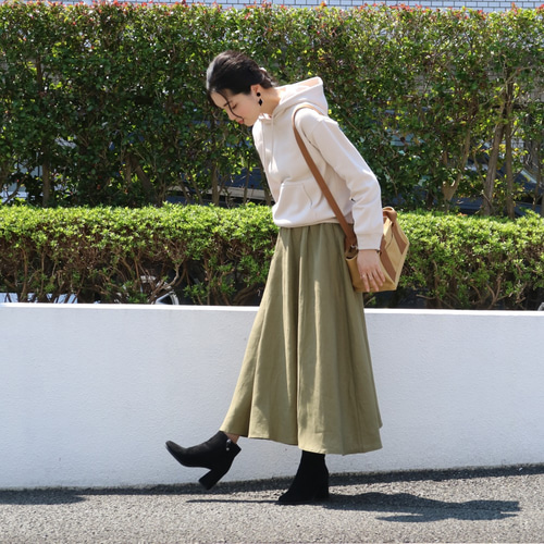 選べる2レングス【カーキ】フレンチリネン100％アシメタックマキシ