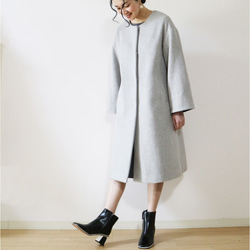 New冬【ライトグレー】ウール生地ゆったりリラックス♪2wayロングコート 2枚目の画像
