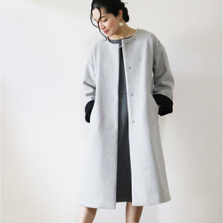 New冬【ライトグレー】ウール生地ゆったりリラックス♪2wayロングコート 4枚目の画像