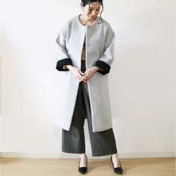 New冬【ライトグレー】ウール生地ゆったりリラックス♪2wayロングコート 3枚目の画像