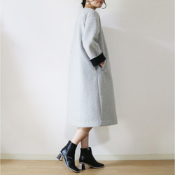 New冬【ライトグレー】ウール生地ゆったりリラックス♪2wayロングコート 5枚目の画像