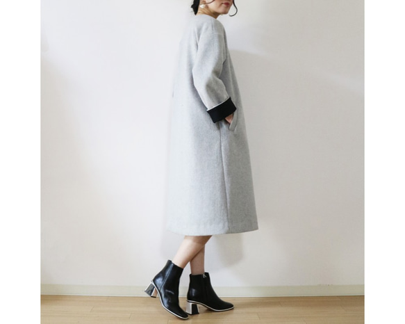 New冬【ライトグレー】ウール生地ゆったりリラックス♪2wayロングコート 5枚目の画像
